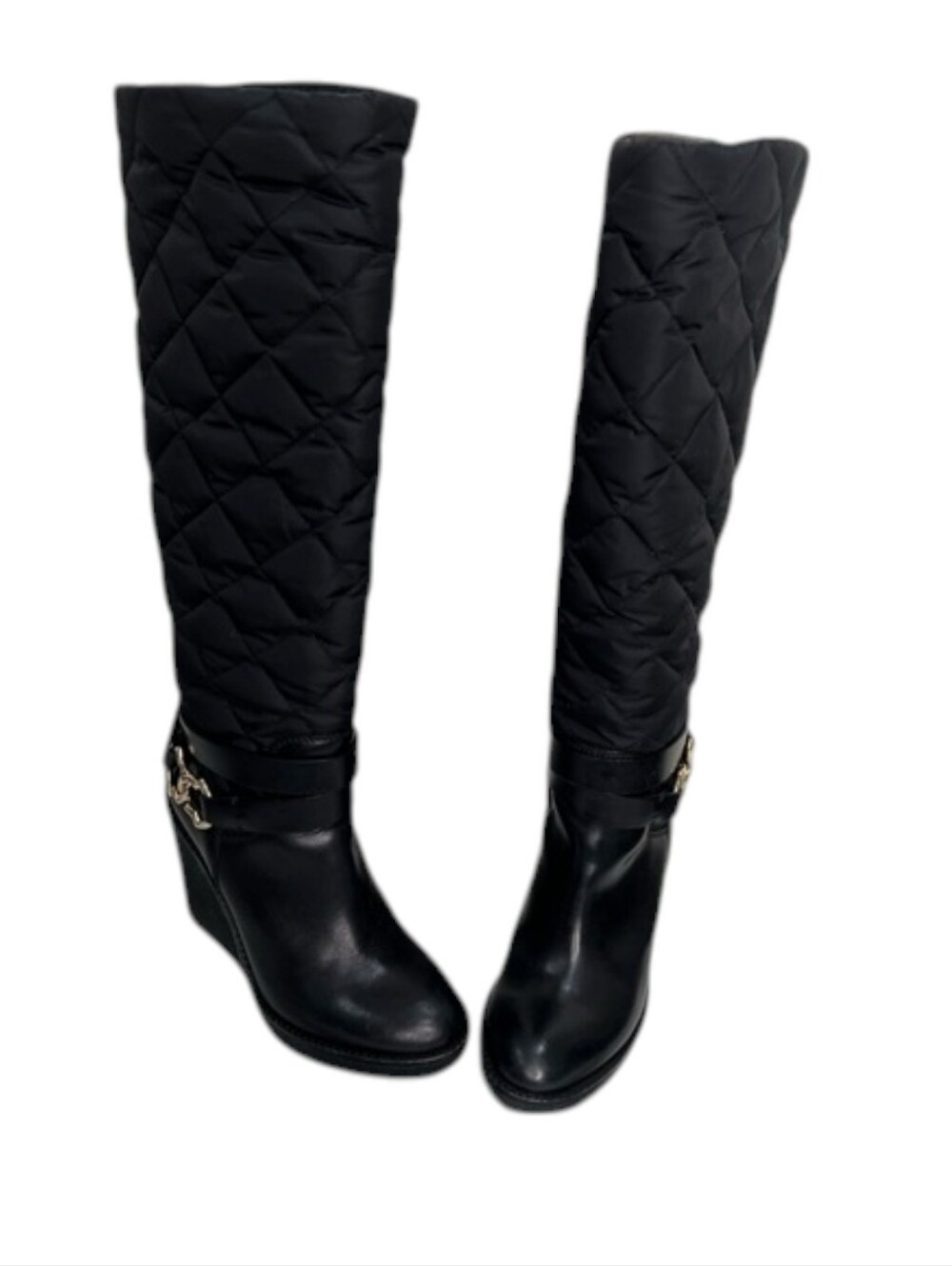 Moncler Cernobbio Black Quilted Leather Wedge Boots Women's 8 - Picture 8 of 9